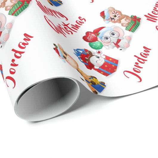 Gepersonaliseerde prettige kerstdieren cadeaupapier (Rol Hoek)
