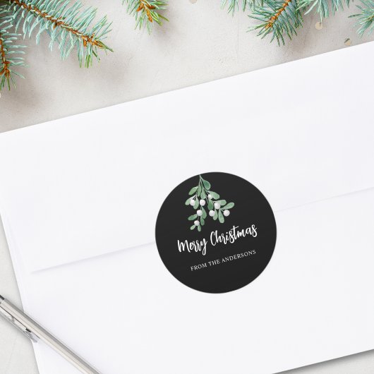 Gepersonaliseerde prettige kerstkleertjes bladeren ronde sticker