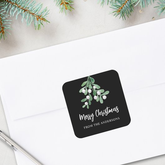 Gepersonaliseerde prettige kerstkleertjes bladeren vierkante sticker