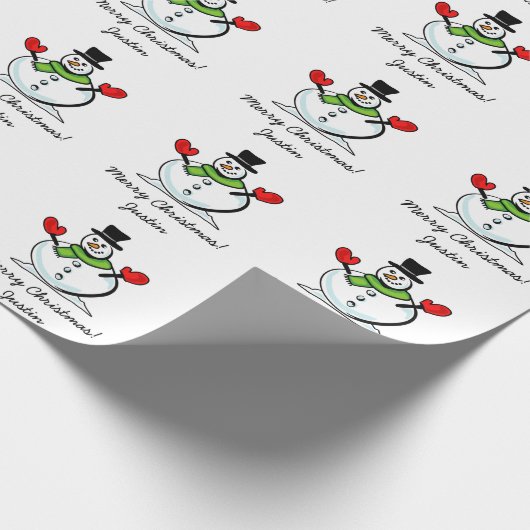 Gepersonaliseerde prettige witte snowman met prett cadeaupapier (Hoek)