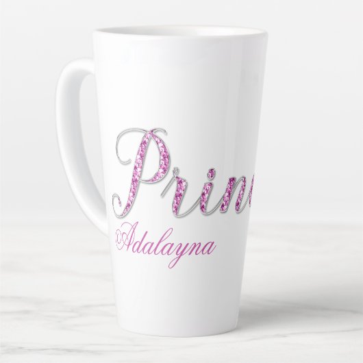 Gepersonaliseerde Princess Sparkle Pink Diamond Latte Mok (Linkerhoek)