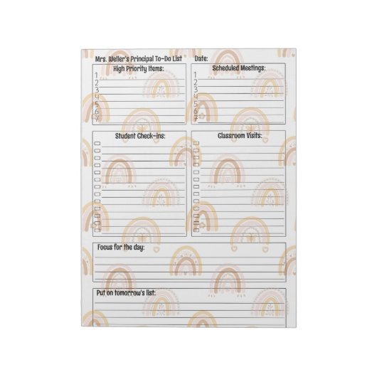 Gepersonaliseerde Principal Daily To-Do List Rainb Notitieblok (Linkerzijde)