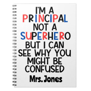 Gepersonaliseerde Principal rood blauw zwart Super Notitieboek