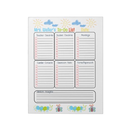 Gepersonaliseerde Principal To-Do List Elementaire Notitieblok (Linkerzijde)