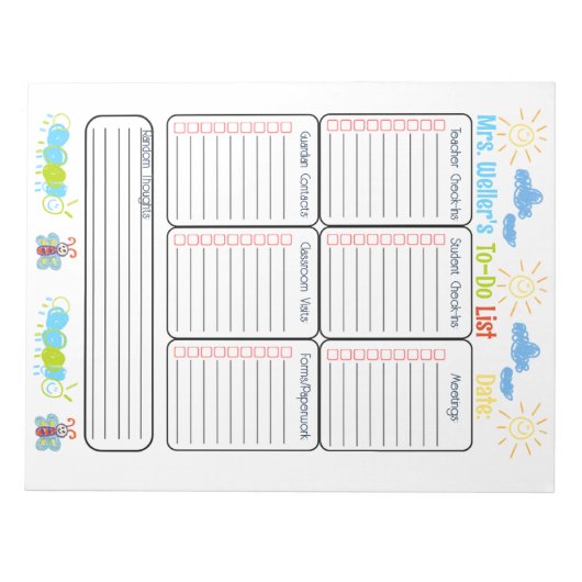 Gepersonaliseerde Principal To-Do List Elementaire Notitieblok (Voorkant)