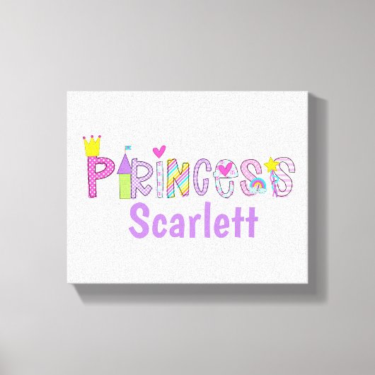 Gepersonaliseerde Prinses Alphabet Kroon Kasteelto Canvas Afdruk (Voorkant)