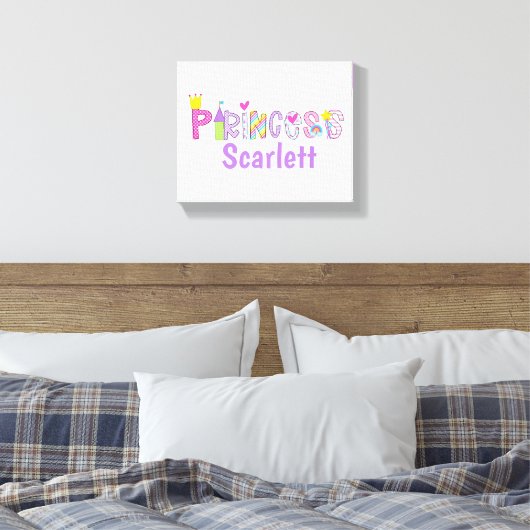 Gepersonaliseerde Prinses Alphabet Kroon Kasteelto Canvas Afdruk (Insitu (Slaapkamer))