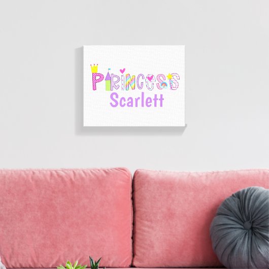 Gepersonaliseerde Prinses Alphabet Kroon Kasteelto Canvas Afdruk (Insitu (Woonkamer))