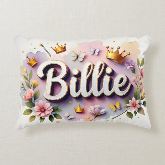 Gepersonaliseerde Prinses Bloemen Naam Accent Kussen (Voorkant)