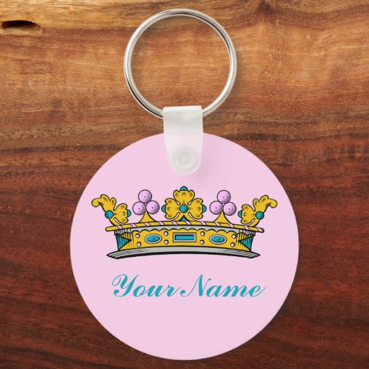 Gepersonaliseerde prinses Crown op roze Sleutelhanger (Voorkant)