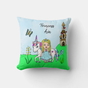 Gepersonaliseerde prinses en Unicorn Rainbow Girl Kussen