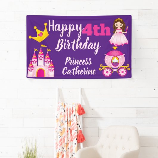 Gepersonaliseerde Prinses Kasteel Meisjes Happy Bi Spandoek (Insitu)