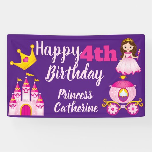 Gepersonaliseerde Prinses Kasteel Meisjes Happy Bi Spandoek (Horizontaal)
