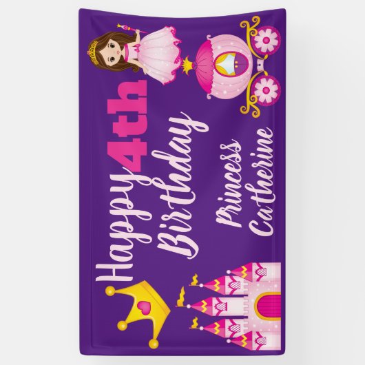 Gepersonaliseerde Prinses Kasteel Meisjes Happy Bi Spandoek (Verticaal)