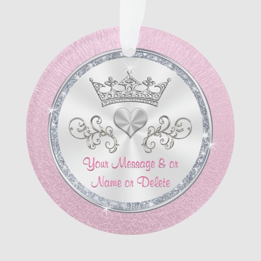 Gepersonaliseerde prinses kerstversiering, Tiara Ornament (voorkant)