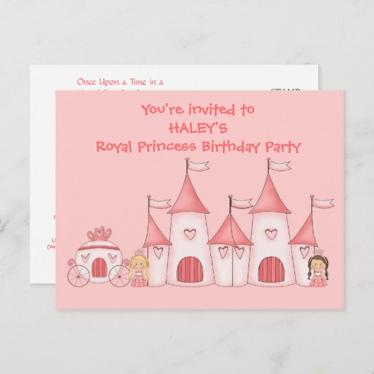 Gepersonaliseerde Prinses verjaardagsfeestje uitno Uitnodiging Briefkaart (Voorkant / Achterkant)