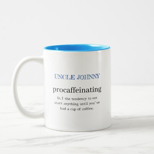Gepersonaliseerde Procaffeinating Blue Tweekleurige Koffiemok (Links)