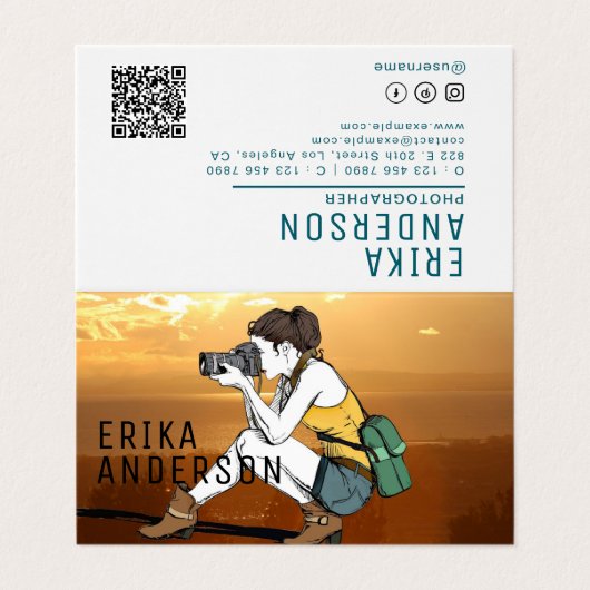 Gepersonaliseerde professionele fotograaf gevouwen visitekaartje (Buitenkant ongevouwen)