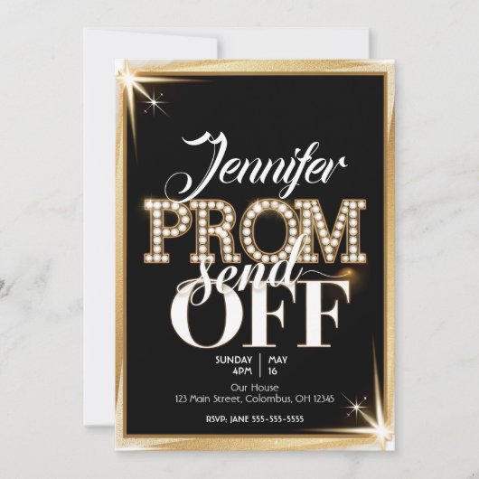 Gepersonaliseerde PROM SEND-OFF Elegant Zwart en G Kaart (Voorkant)