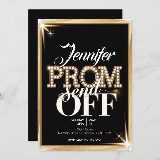 Gepersonaliseerde PROM SEND-OFF Elegant Zwart en G Kaart (Voorkant / Achterkant)