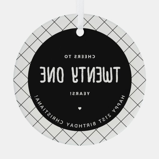 Gepersonaliseerde Proost aan 21 Jaar Modern en Ele Glas Ornament (Achterkant)