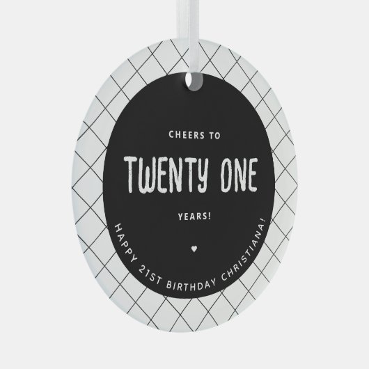 Gepersonaliseerde Proost aan 21 Jaar Modern en Ele Glas Ornament (Voorkant Rechts)