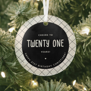 Gepersonaliseerde Proost aan 21 Jaar Modern en Ele Glas Ornament