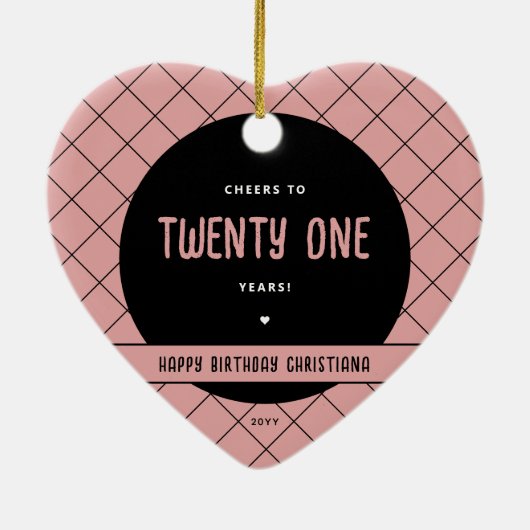 Gepersonaliseerde Proost aan 21 Jaar Modern en Ele Keramisch Ornament (Achterkant)