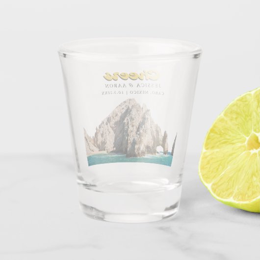 Gepersonaliseerde Proost Cabo Bruiloft Favor Shot  Shot Glas (Achterkant)