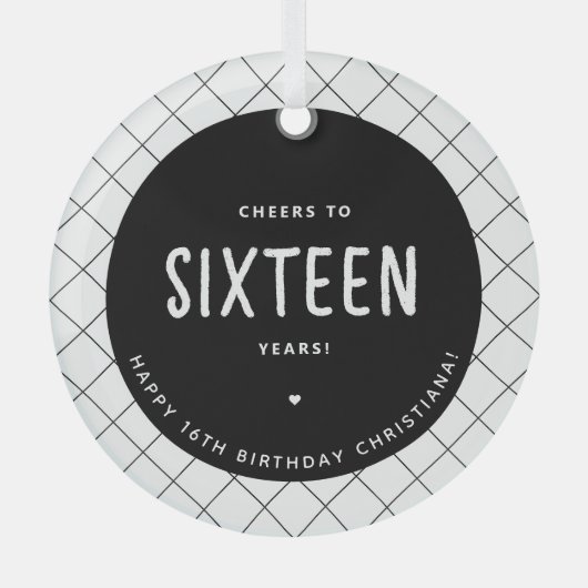 Gepersonaliseerde Proost op 16 jaar 16e verjaardag Glas Ornament (Voorkant)