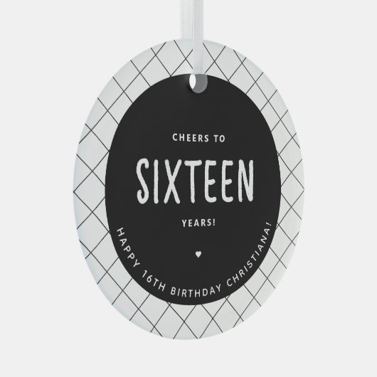 Gepersonaliseerde Proost op 16 jaar 16e verjaardag Glas Ornament (Voorkant Rechts)