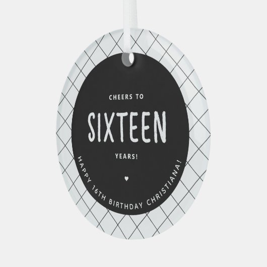 Gepersonaliseerde Proost op 16 jaar 16e verjaardag Glas Ornament (Voorkant links)