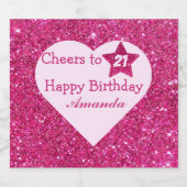 Gepersonaliseerde Proost op 21ste verjaardag Pink Sparkling Wijnetiket (Enkel label)