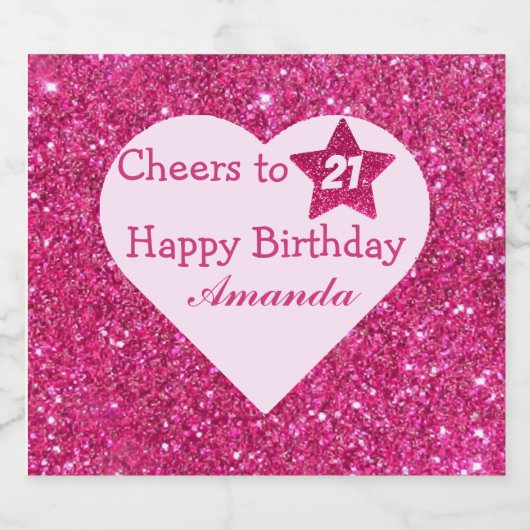 Gepersonaliseerde Proost op 21ste verjaardag Pink  Sparkling Wijnetiket (Enkel label)