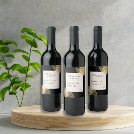 Gepersonaliseerde Proost op Liefde Zwart Goud Brui Wijn Etiket