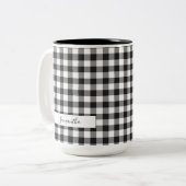 Gepersonaliseerde Pset Black White Rustic Gingham  Tweekleurige Koffiemok (Voorkant links)
