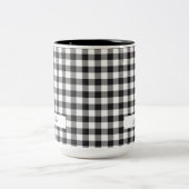 Gepersonaliseerde Pset Black White Rustic Gingham  Tweekleurige Koffiemok (Center)