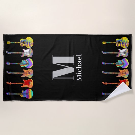 Gepersonaliseerde psychedelische gitaren zwart strandlaken (Voorkant)