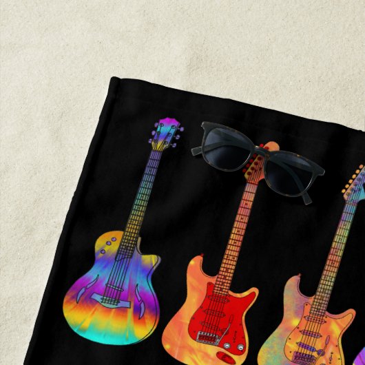 Gepersonaliseerde psychedelische gitaren zwart strandlaken (In situ)