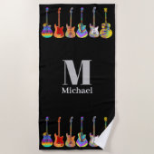 Gepersonaliseerde psychedelische gitaren zwart strandlaken (Voorkant)