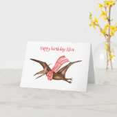 Gepersonaliseerde Pterodactyl verjaardagskaart Kaart (Gele Bloem)