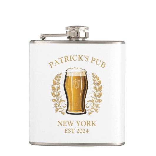 Gepersonaliseerde Pub Sign Bierglas met aangepaste Heupfles (Voorkant)