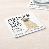 Gepersonaliseerde Pug Dog Wedding Kartonnen Onderzetters (Schuin)
