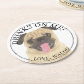 Gepersonaliseerde Pug Dog Wedding Ronde Kartonnen Onderzetter (Gebogen)