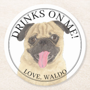 Gepersonaliseerde Pug Dog Wedding Ronde Kartonnen Onderzetter