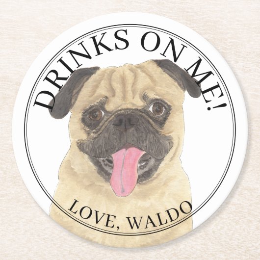 Gepersonaliseerde Pug Dog Wedding Ronde Kartonnen Onderzetter (Voorkant)