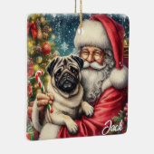 Gepersonaliseerde  Pug met Santa Keramisch Ornament (Rechts)