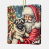 Gepersonaliseerde  Pug met Santa Keramisch Ornament (Links)