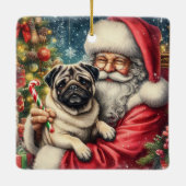 Gepersonaliseerde  Pug met Santa Keramisch Ornament (Achterkant)