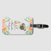 Gepersonaliseerde Pug Puppy Bloemen Bagagelabel (Voorkant (horizontaal))